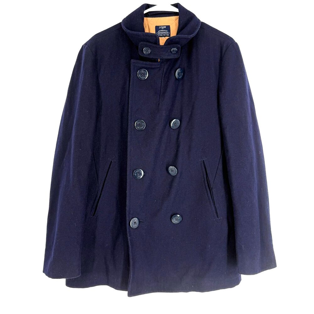 J Crew Bayswater Wool Peacoat Navy Blue Double Breasted Chinstrap Quilted Mens M